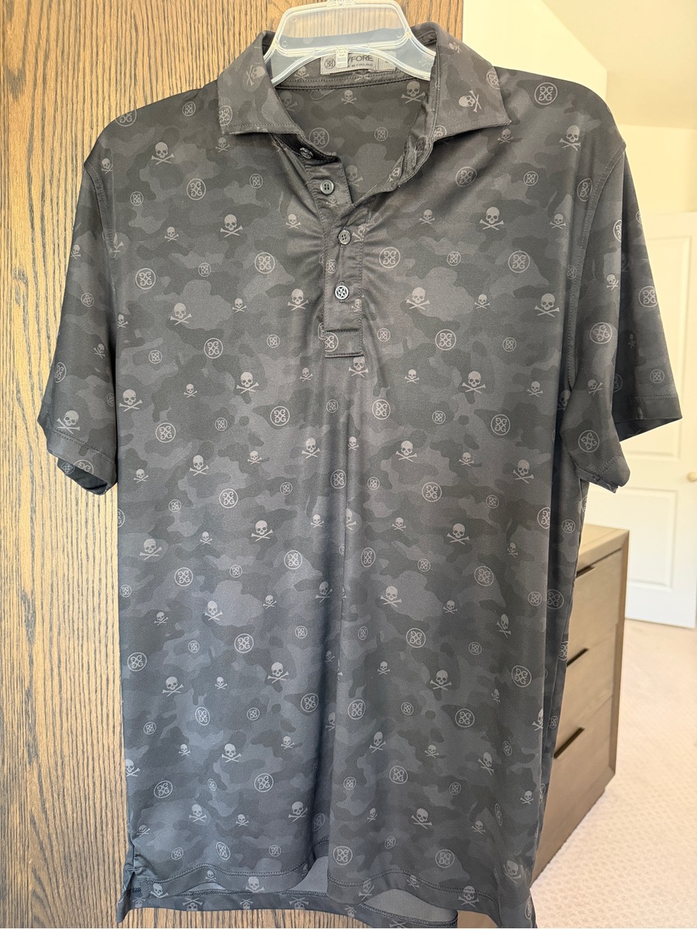 G/FORE Charcoal Gray Skull-Print Polo